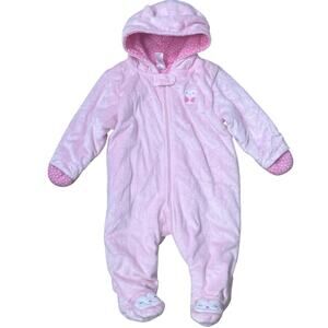 Carters Pink Faux Fur Fleece Snowsuit 9 Month One Piece Full Zip Hooded Soft